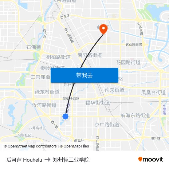 后河芦 Houhelu to 郑州轻工业学院 map