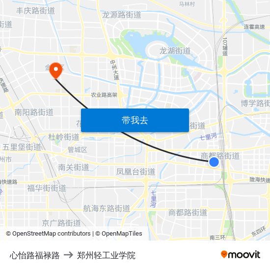 心怡路福禄路 to 郑州轻工业学院 map