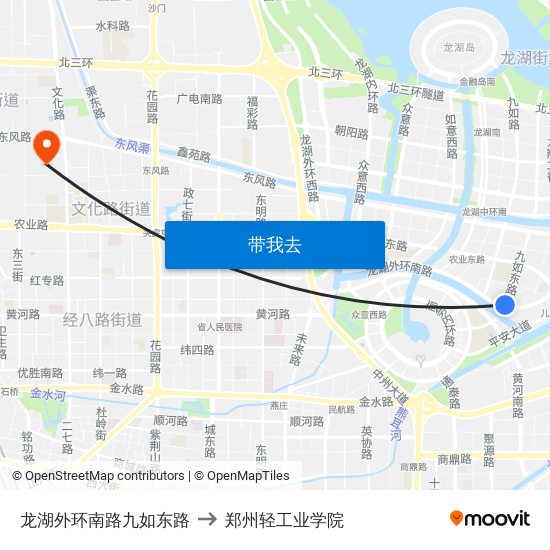 龙湖外环南路九如东路 to 郑州轻工业学院 map