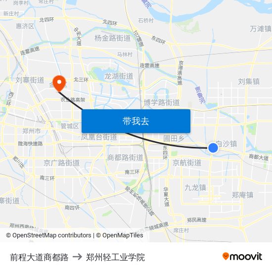 前程大道商都路 to 郑州轻工业学院 map