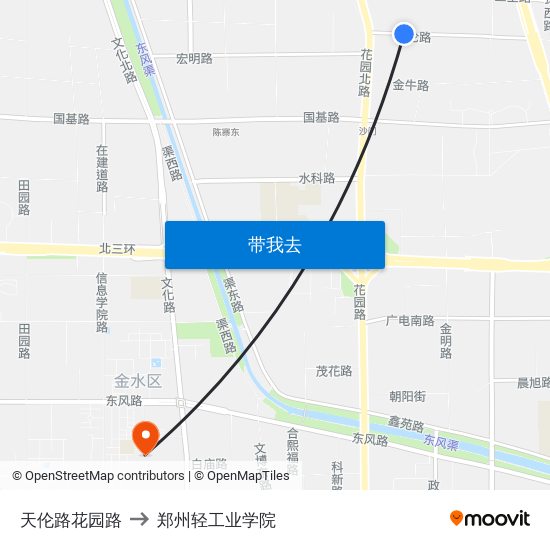 天伦路花园路 to 郑州轻工业学院 map