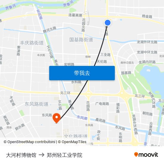 大河村博物馆 to 郑州轻工业学院 map