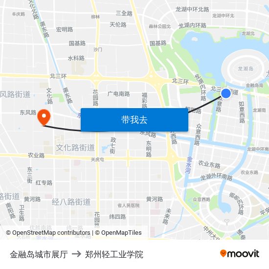 金融岛城市展厅 to 郑州轻工业学院 map