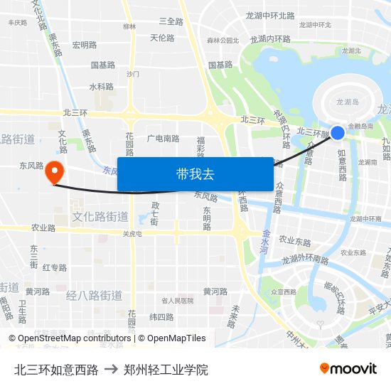 北三环如意西路 to 郑州轻工业学院 map