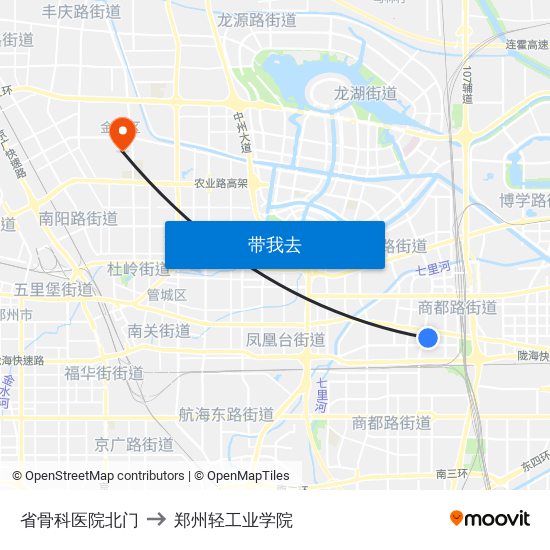 省骨科医院北门 to 郑州轻工业学院 map