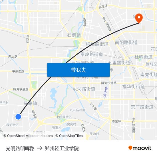 光明路明晖路 to 郑州轻工业学院 map