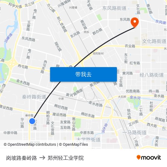 岗坡路秦岭路 to 郑州轻工业学院 map