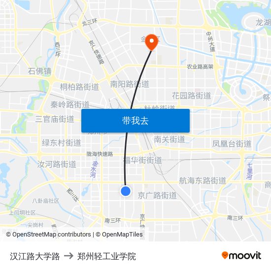 汉江路大学路 to 郑州轻工业学院 map