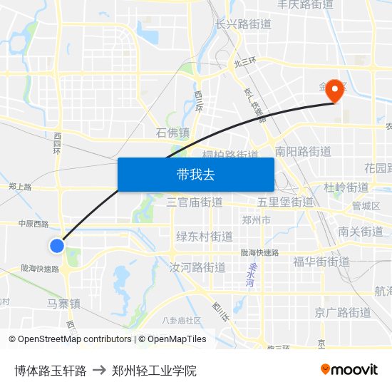 博体路玉轩路 to 郑州轻工业学院 map