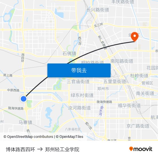 博体路西四环 to 郑州轻工业学院 map