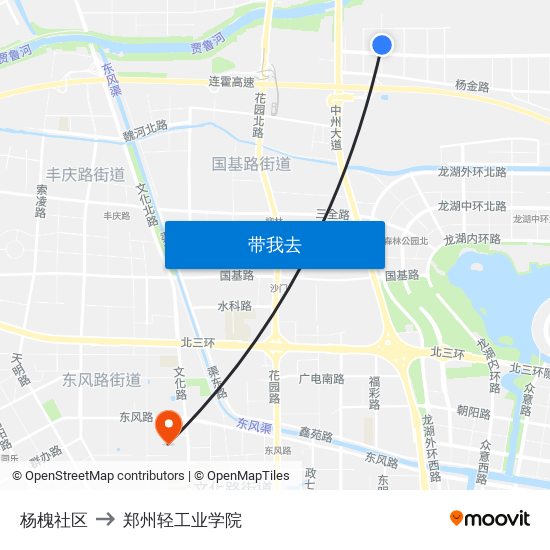 杨槐社区 to 郑州轻工业学院 map