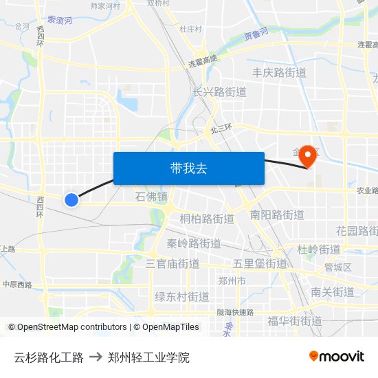 云杉路化工路 to 郑州轻工业学院 map