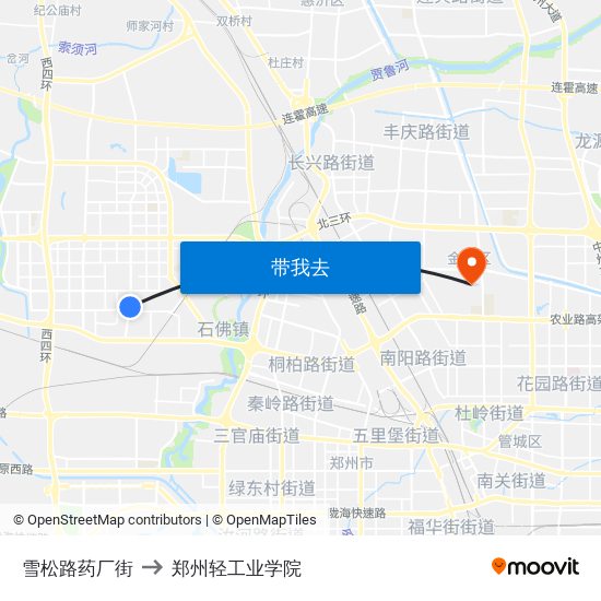 雪松路药厂街 to 郑州轻工业学院 map