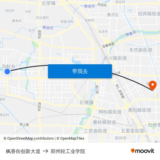 枫香街创新大道 to 郑州轻工业学院 map