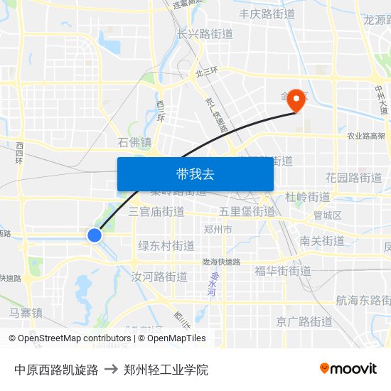 中原西路凯旋路 to 郑州轻工业学院 map