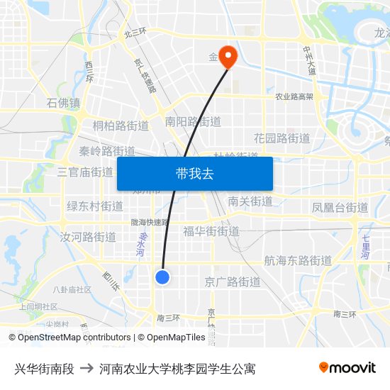 兴华街南段 to 河南农业大学桃李园学生公寓 map