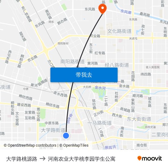 大学路桃源路 to 河南农业大学桃李园学生公寓 map