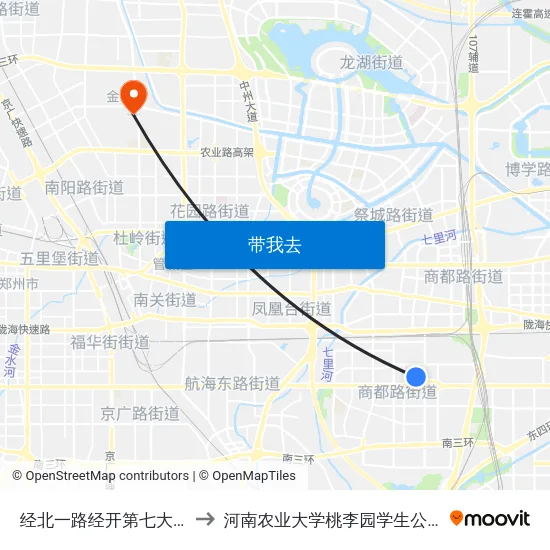 经北一路经开第七大街 to 河南农业大学桃李园学生公寓 map