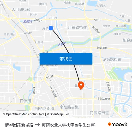 清华园路新城路 to 河南农业大学桃李园学生公寓 map