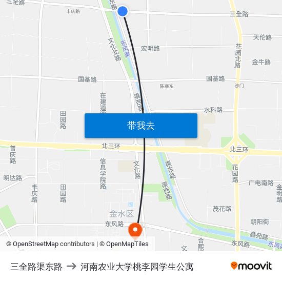 三全路渠东路 to 河南农业大学桃李园学生公寓 map