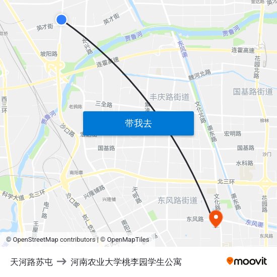 天河路苏屯 to 河南农业大学桃李园学生公寓 map