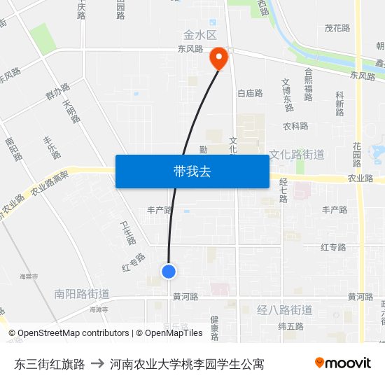 东三街红旗路 to 河南农业大学桃李园学生公寓 map