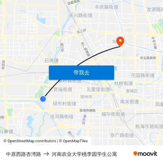 中原西路杏湾路 to 河南农业大学桃李园学生公寓 map