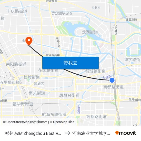 郑州东站 Zhengzhou East Railway Station to 河南农业大学桃李园学生公寓 map