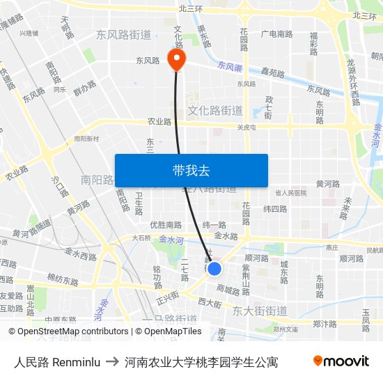 人民路 Renminlu to 河南农业大学桃李园学生公寓 map