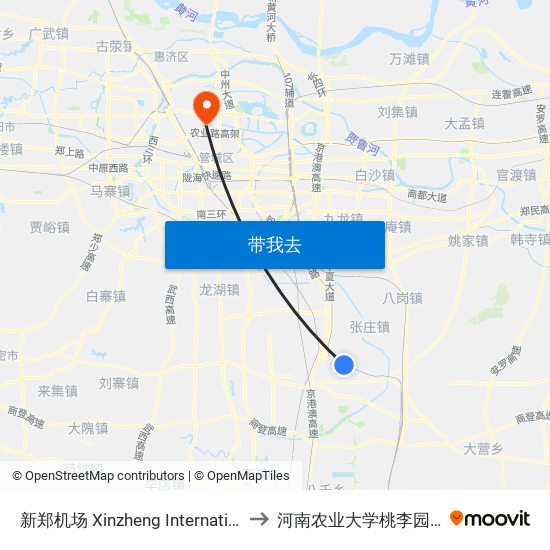 新郑机场 Xinzheng International Airport to 河南农业大学桃李园学生公寓 map