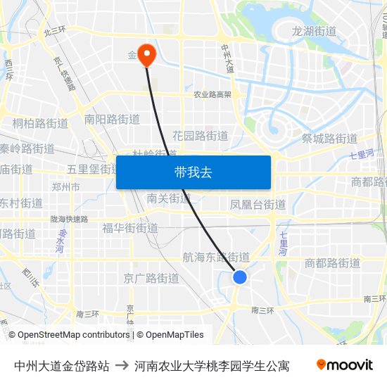 中州大道金岱路站 to 河南农业大学桃李园学生公寓 map