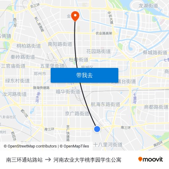 南三环通站路站 to 河南农业大学桃李园学生公寓 map