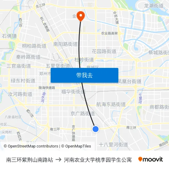 南三环紫荆山南路站 to 河南农业大学桃李园学生公寓 map