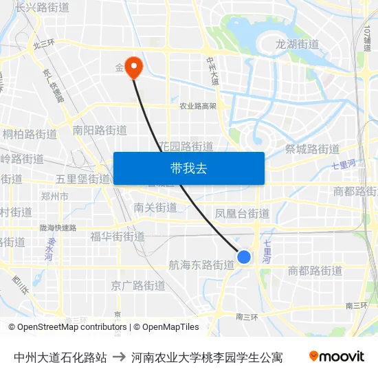中州大道石化路站 to 河南农业大学桃李园学生公寓 map