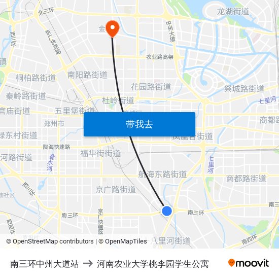 南三环中州大道站 to 河南农业大学桃李园学生公寓 map