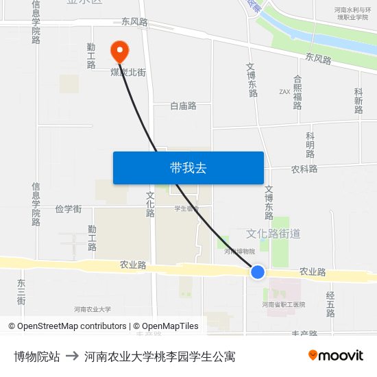 博物院站 to 河南农业大学桃李园学生公寓 map