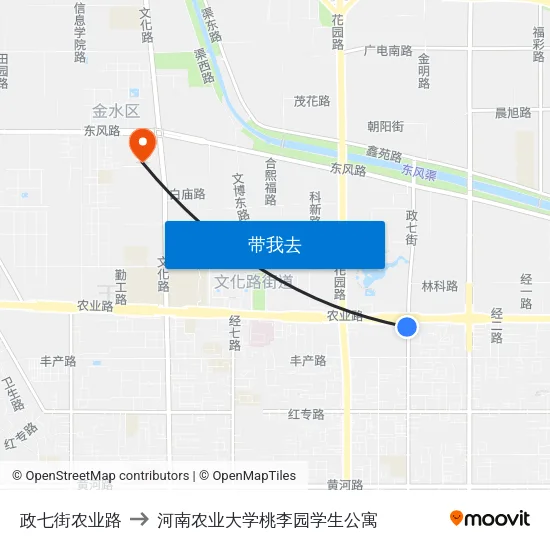 政七街农业路 to 河南农业大学桃李园学生公寓 map