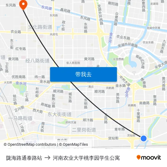 陇海路通泰路站 to 河南农业大学桃李园学生公寓 map