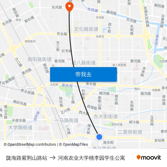 陇海路紫荆山路站 to 河南农业大学桃李园学生公寓 map