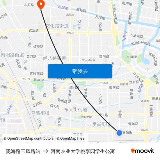 陇海路玉凤路站 to 河南农业大学桃李园学生公寓 map