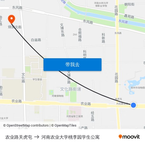 农业路关虎屯 to 河南农业大学桃李园学生公寓 map