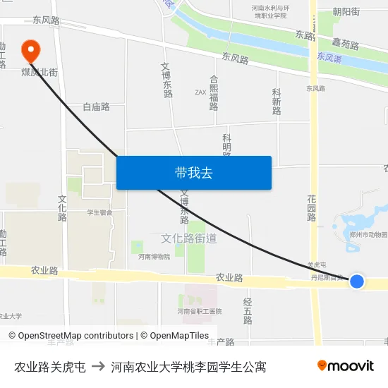 农业路关虎屯 to 河南农业大学桃李园学生公寓 map