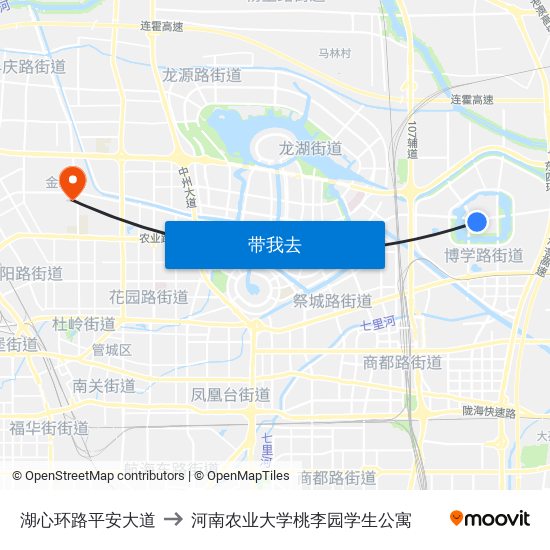 湖心环路平安大道 to 河南农业大学桃李园学生公寓 map