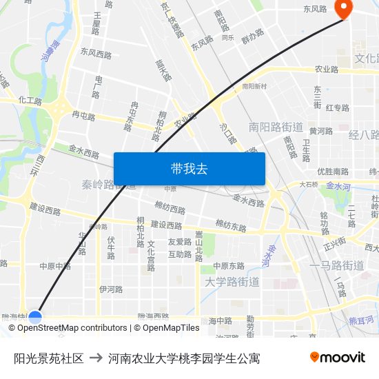 阳光景苑社区 to 河南农业大学桃李园学生公寓 map