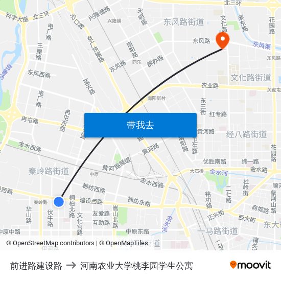 前进路建设路 to 河南农业大学桃李园学生公寓 map