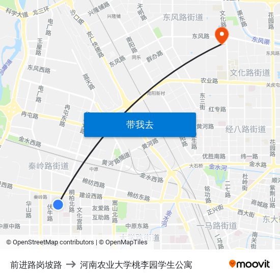 前进路岗坡路 to 河南农业大学桃李园学生公寓 map