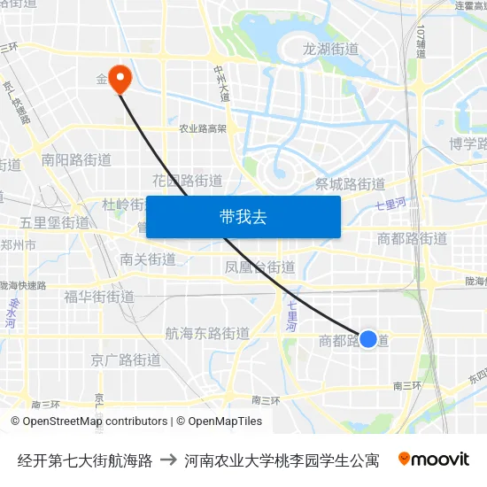 经开第七大街航海路 to 河南农业大学桃李园学生公寓 map