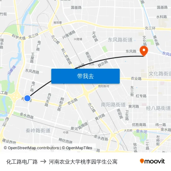 化工路电厂路 to 河南农业大学桃李园学生公寓 map