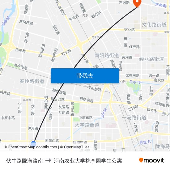 伏牛路陇海路南 to 河南农业大学桃李园学生公寓 map