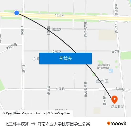 北三环丰庆路 to 河南农业大学桃李园学生公寓 map